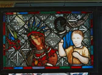 Irvine Library, Cunninghame House. Munich Glass "Suffer Little Children" window from Trinity Church. 