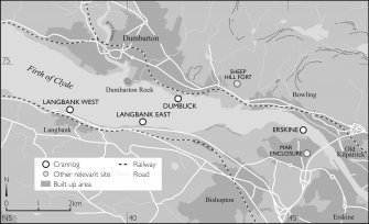 Map of Clyde Crannogs; Dumbuck, Langbank East, Langbank West, Erskine
