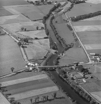 Oblique aerial view of Pert Old Parish Church and Upper North Water Bridge with the new bridge under construction.