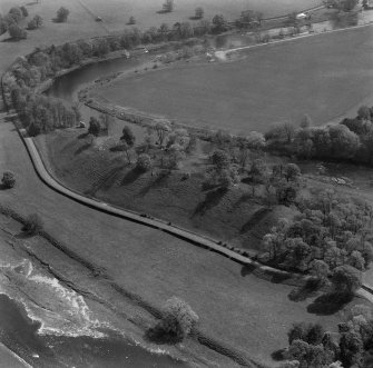 Oblique aerial view from W showing the remains of Roxburgh Castle.