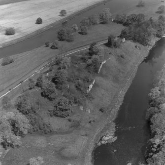 Oblique aerial view from S showing the remains of Roxburgh Castle.