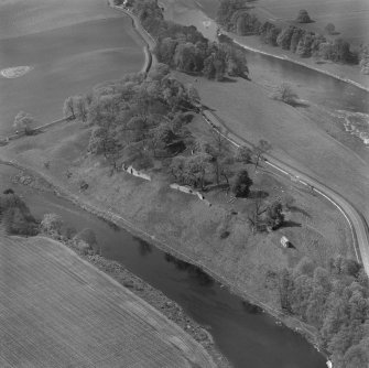 Oblique aerial view from ENE showing the remains of Roxburgh Castle.