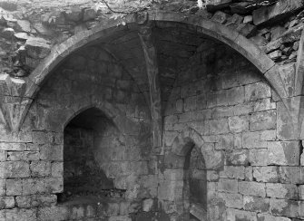Interior view of Old Tulliallan Castle showing vaulted chamber.