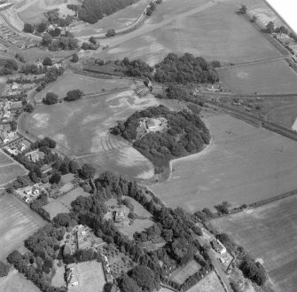 Oblique aerial view of Newton of Condie enclosure and settlement.
