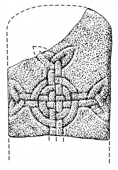 Papil, West Barra; scanned ink drawing of cross slab. 