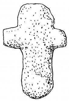 Scanned ink drawing of cruciform stone at Copister, Yell.