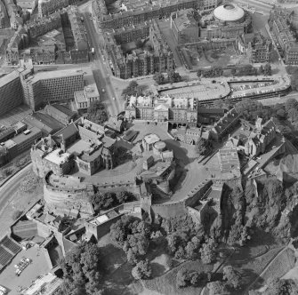 Oblique aerial view showing Edinburgh Castle and the Usher Hall, Edinburgh.