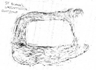 Rubbing of Lassintullich font built into North West corner of burial ground wall