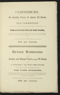 Estates Exchange. Netherley Estate.  No. 1509. Sale brochure.

Title: 'The Netherley Estate Near Stonehaven, Kincardineshire'.
Cairnieburn farm, Corbegs Farm, Craigwell Farm, Nether Craigwells, Eddies Law, Monquich Farm and Mill.