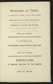 Estates Exchange. Netherley Estate.  No. 1509. Sale brochure.

Title: 'The Netherley Estate Near Stonehaven, Kincardineshire'.
Cairnieburn farm, Corbegs Farm, Craigwell Farm, Nether Craigwells, Eddies Law, Monquich Farm and Mill.