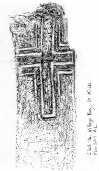 Rubbing of cross incised stone reused as a roof lintel, Hirta, Village Bay, Cleit 74