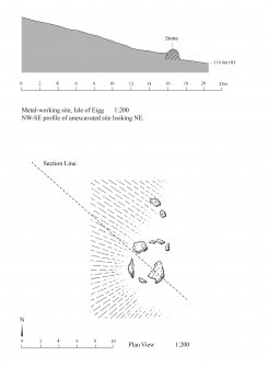 Plan and section of Galmisdale metalworking site