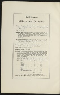 Estate Exchange. Kildalton and Oa Esatates. no. 1484 Sales Brochure. Includes details of 4 different lots: Corraray (lot 4), Lower Cragabus (lot 2), Castlehill, Duich (lot 4), Kilbride (lot 3), Machrie (lot 3) etc.
Map and text.
Title: 'The Kildalton and Oa Estates, Argyllshire. The Property of Iain Ramsay Esq. J.P.'