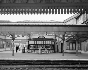 Stirling railway station. View of bookstall.