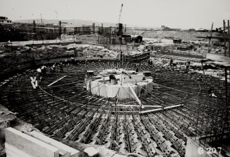 Image from photo album titled 'Hunterston B', Power Station No. H 207, Reactor 4 foundation viewed from East side curing of central core of pressure Vessel base slab in progress