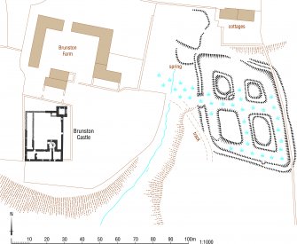 Digital plan of Brunston Castle and fish ponds