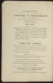 Estate Exchange Sale brochure. no. 1468. 
Titled: 'The Estate of Cromar Situate in the Parished of Tarland and Migvie Logie-Coldstone and Coull. Messrs Lindsay, Jamieson and Haldane.'