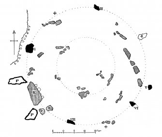 Circle on Tom-naverie; Ground-plan (PSAS 39, 1904-1905, fig 11, p211)