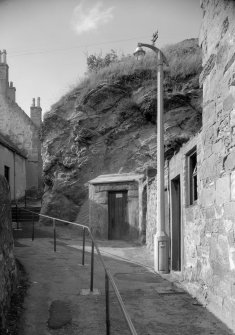 View of entrance to St Fillan's Cave, Pittenweem, from Cove Wynd.