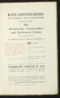 Estates Exchange.  Drumtochty, Glenfarquhar and Dellavaird Estates. No. 1506. Sale brochure.

Chapelton Croft, Corsebauld Farm, The Main of Dellavaird, Denside Farm, Drumelzie Farm, Mains of Drumtochty, Glenfarquhar Lodge, Galloquhine Farm, The Mains of Glenfarquhar, Honeybank Farm, Kinkell Farm, Myreside Farm, Milton of Dellavaird.