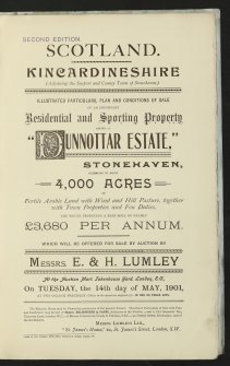 Estates Exchange. No. 1507. Sale brochure.

Title: 'The Dunottar Estate, Stonehaven, Kincardineshire'.
Dunnotar House, East Carmont farm, Clochnahill Farm, Nether Criggie, Upper Criggie, Briggs of Criggie, Fallside Farm, Glasslaw Farm.