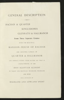 Estate Exchange. Rachan & Quarter Kingledores and Glenrath & Hallmanor Estates. Nos 1513  Sale brochures 1897 (not sold)
