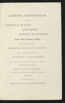 Estate Exchange. Rachan & Quarter Kingledores and Glenrath & Hallmanor Estates. Nos 1514  Sale brochures 1896 (not sold)
