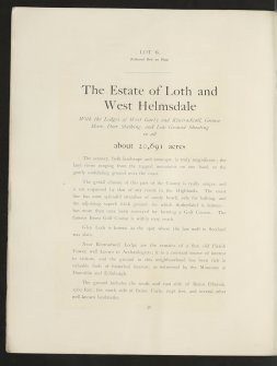 Estates Exchange. No 1533. Portions of the Sutherland Estates. Including the Estates of Cambusmore, Rovie, Dornoch, Lairg, Dalchork, Shinness, Loth and West Helmsdale, and Helmsdale and Naviedale.   Sale brochure.