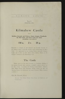 Particulars of the residential, agricultural and sporting estate of Kilmahew, extending (as now about to be offered) to an area of 1552 acres to be offered by auction as a whole or in 16 lots, by Messrs Knight, Frank and Rutley at East Room, MacLellan Galleries, 270 Sauchiehall Street, Glasgow, on Monday 3rd November 1919 at 2.30 o'clock,
