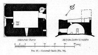 Publication drawing; ground plan and section of Corsewall Castle