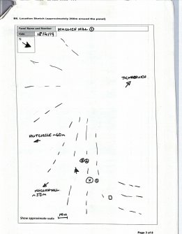 Scanned image of rock art location sketch, Scotland's Rock Art Project, Muclich Hill 1 and 2, Bute, Argyll and Bute