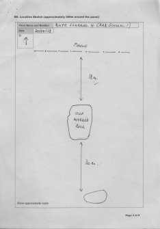 Scanned image of rock art location sketch, Scotland's Rock Art Project, Scarrel 4, Bute, Argyll and Bute