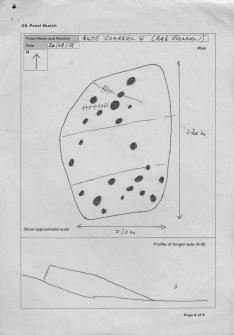 Scanned image of rock art panel sketch, Scotland's Rock Art Project, Scarrel 4, Bute, Argyll and Bute