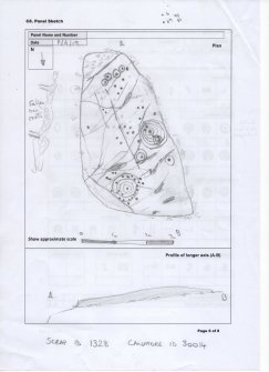 Scanned image of rock art panel sketch, Scotland's Rock Art Project, Achnabreck 10, Kilmartin, Argyll and Bute