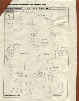 Scanned image of rock art location sketch, from Scotland's Rock Art Project, Carnassarie Farm 6, Kilmartin, Argyll and Bute