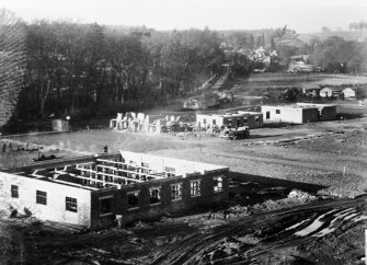 Almondbank, Royal Naval Stores Depot. View from S of buildings on the W side under construction at RN Stores Depot