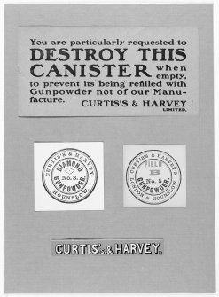 Details of labels for Curtis and Harvey gunpowder.