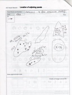 Scanned image of rock art panel sketch, Scotland's Rock Art Project, Cairnholy 4, Dumfries and Galloway