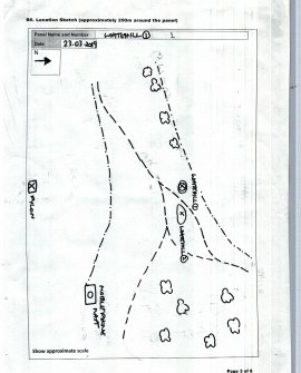 Scanned image of rock art location sketch, from Scotland's Rock Art Project, Whitehill 1, East Dunbartonshire