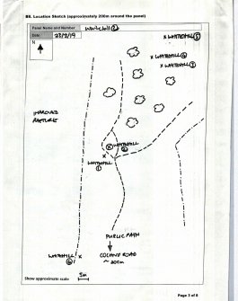 Scanned image of rock art location sketch, from Scotland's Rock Art Project, Whitehill 2, East Dunbartonshire