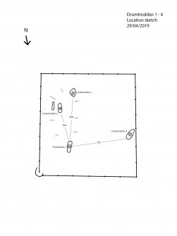 Scanned image of rock art location sketch, Scotland's Rock Art Project, Drumtroddan 1-4, Dumfries and Galloway