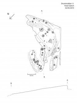 Scanned image of rock art panel sketch, from Scotland’s Rock Art Project, Drumtroddan 11, Dumfries and Galloway