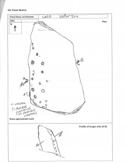 Scanned image of rock art panel sketch, from Scotland's Rock Art Project, Carr, Highland