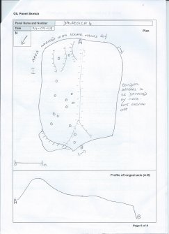 Scanned image of rock art panel sketch, Scotland's Rock Art Project, Dalreoich 4, Highland