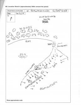 Scanned image of rock art location sketch, from Scotland's Rock Art Project, North Ballachulish, Highland