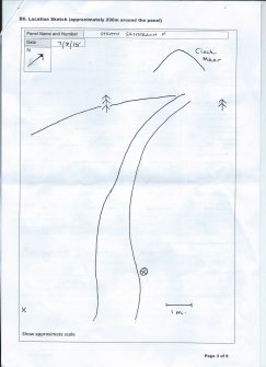 Scanned image of rock art location sketch, Scotland's Rock Art Project, Strath Sgitheach Allt na Criche 6, Highland