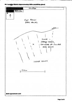 Scanned image of rock art location sketch, from Scotland's Rock Art Project, Milton of Balnapoul, Sluggan, Highland