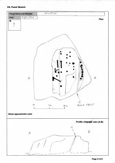 Scanned image of rock art panel sketch, from Scotland's Rock Art Project, Milton of Balnapoul, Sluggan, Highland