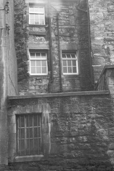 View of rear of Ambassador's House, 120 High Street, Linlithgow, from N, showing windows.