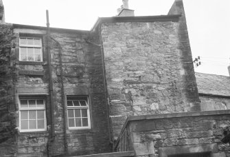 View of rear of Ambassador's House, 120 High Street, Linlithgow, from N, showing windows.